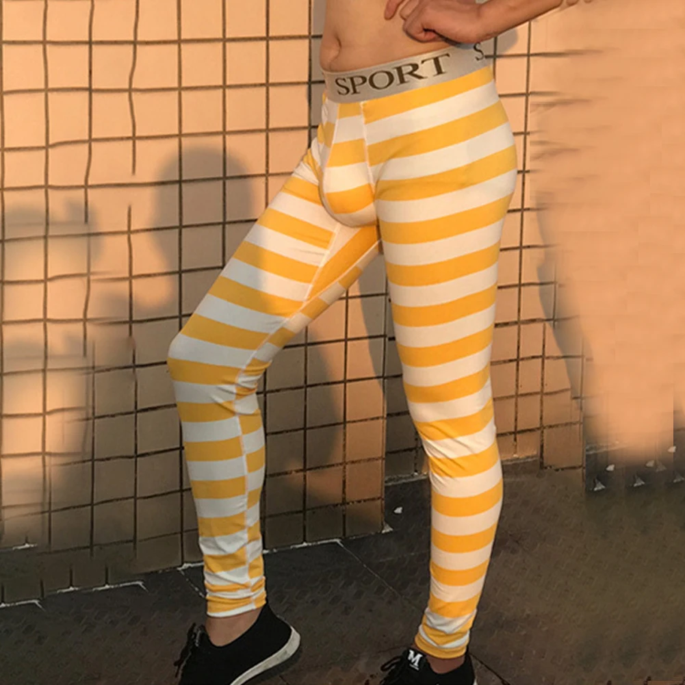

Men Long Johns Thermal Underwear Base Layer Pants Striped Printed Leggings Tight Winter Warm Underpants Calzoncillos Hombre