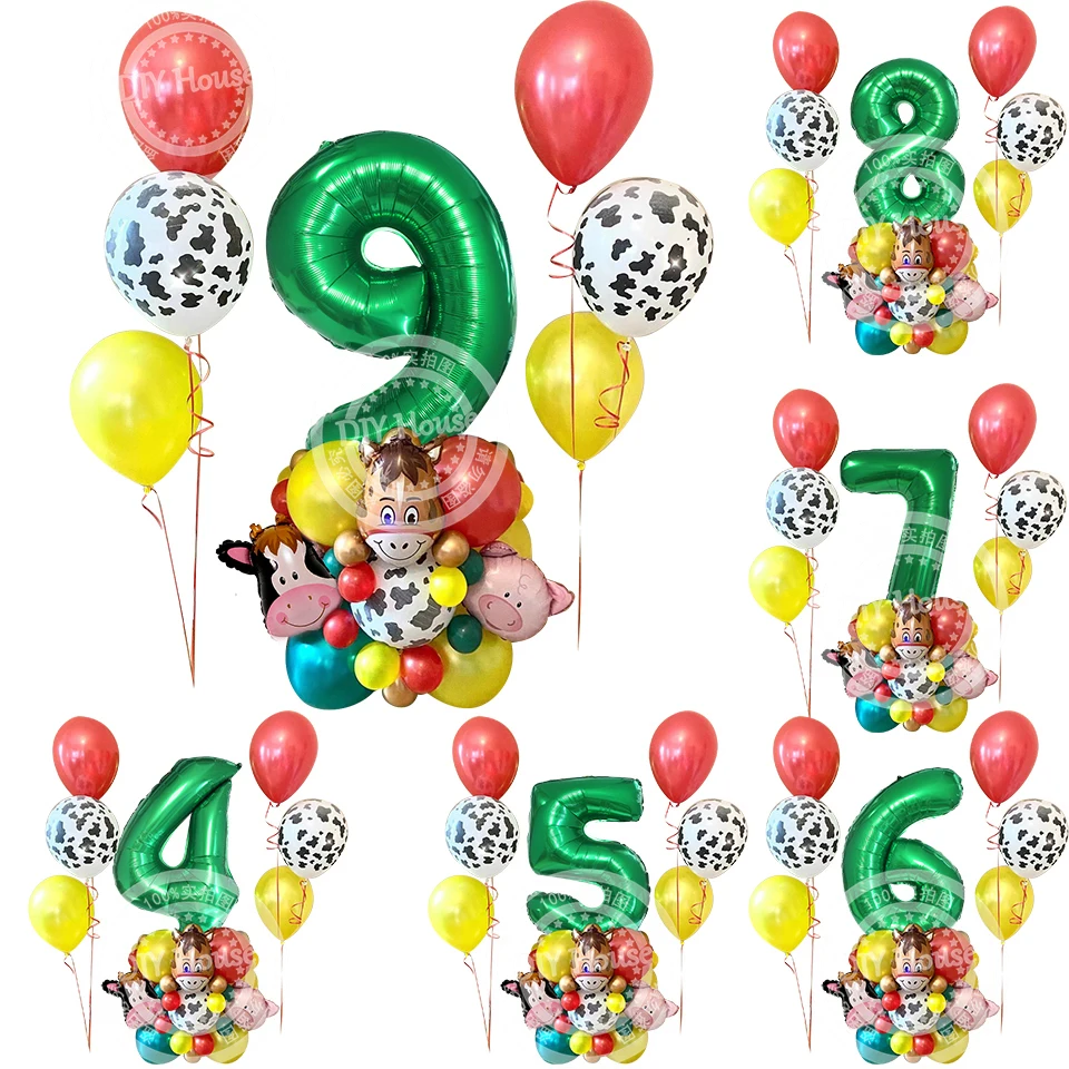 

38pcs Farm Animal Balloons Tower with Carton Cow/Pig/Sheep Balloons for Kids DIY Farm Animals Birthday Party Decorations