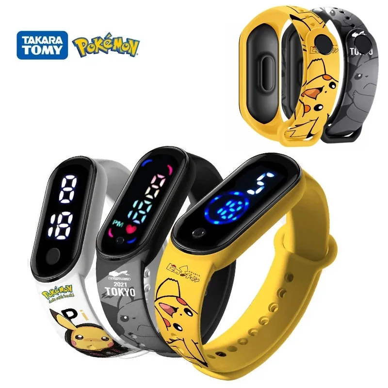 

New Anime Figure Pikachu Cartoon Digital Waterproof LED Bracelet Wristband Pokemon Electronic Watch Kids Clock Toy Birthday Gift
