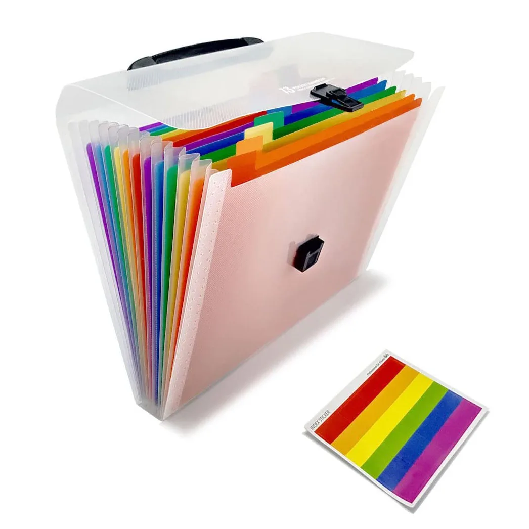 

A4 Size 13 Pockets-Handle Plastic Expanding Accordion Folders Portable File Organizer Multi-Colour Large Capacity Document