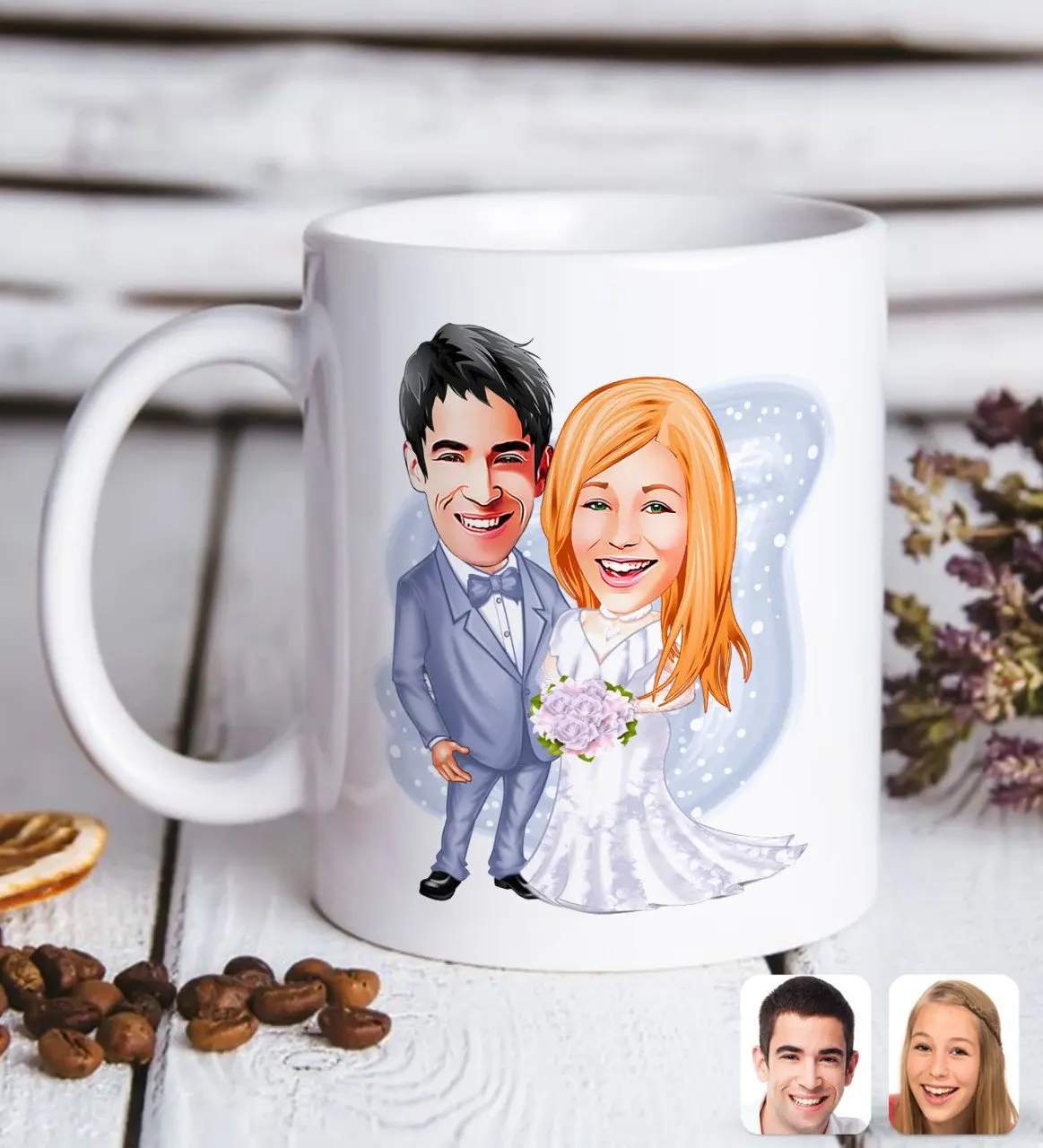 

Персонализированная белая кружка в романтическом стиле