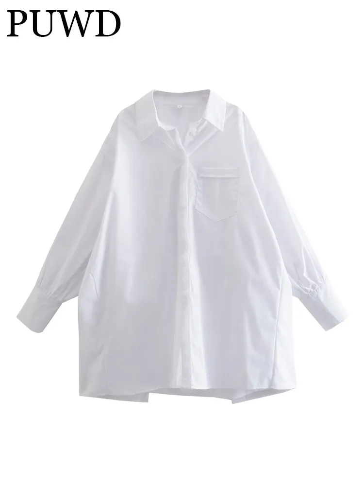 

PUWD Women White Cut-out Design Elegant Sweet Cool Beauty Street Style Comfortable And Loose Leisure 2022 Summer Female Shirt