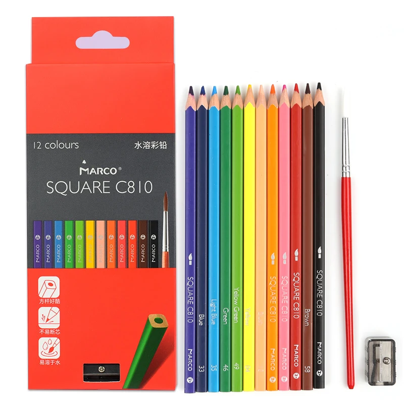 Square Body Colored Pencils Drawing Set Have Brush Pencil Sharpener Student Supplies Children's Gift