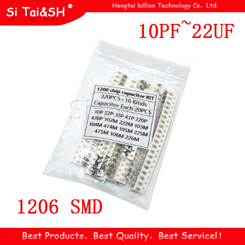 

16values*20pcs=320pcs 1206 SMD Capacitor assorted kit 10pF~22uF component diy samples kit new and original