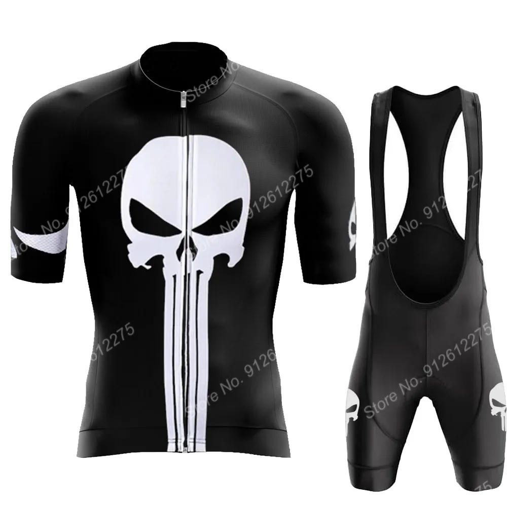 

2022 Skull Black Cycling Jersey Set Summer Mens Bicycle Clothing Road Bike Shirts Suit Bicycle Bib Shorts MTB Ropa Maillot