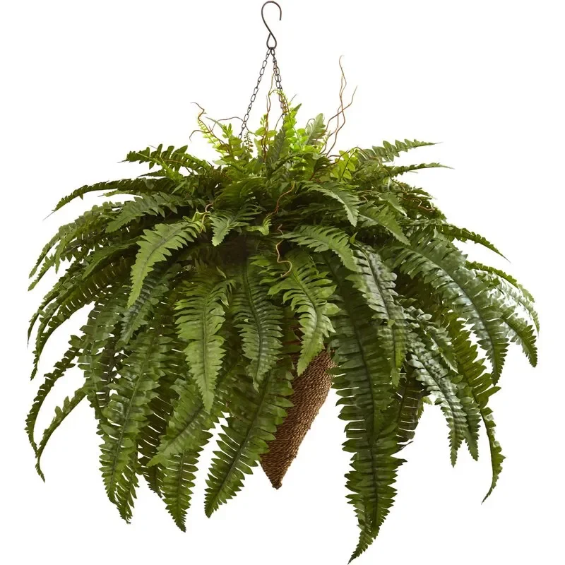 

Plastic 26" Giant Boston Fern Artificial Plant with Hanging Basket, Green