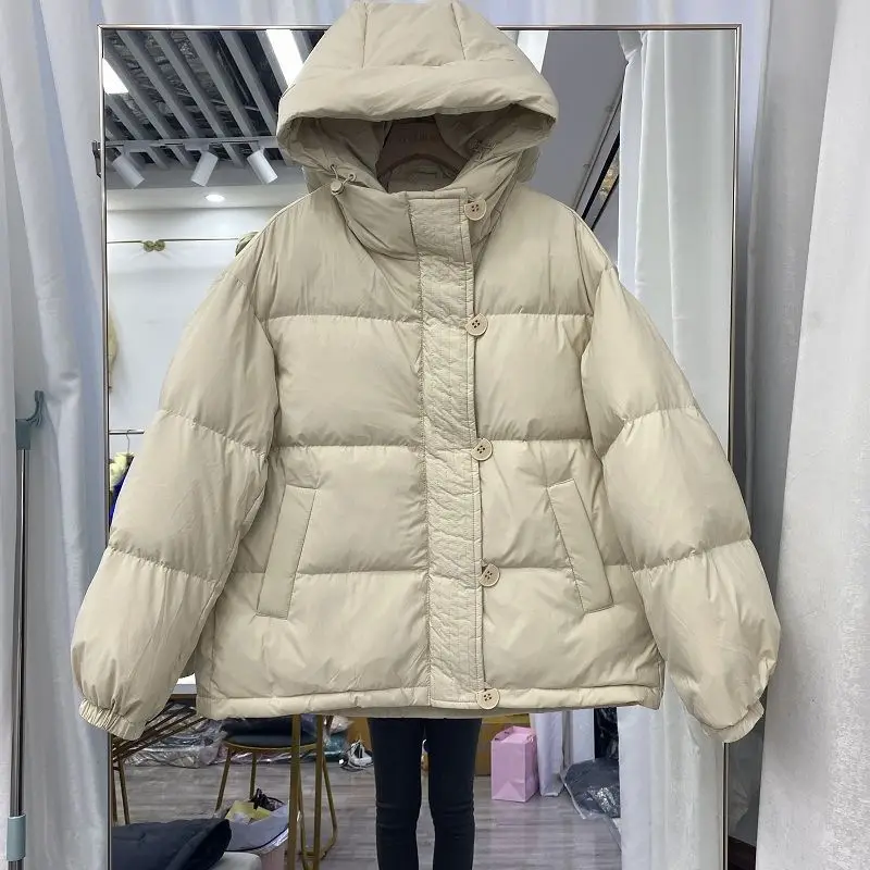 2023 Winter Women Warm White Duck Down Coat Female with Hooded Jacket Casual Loose Thickening Down Ladies Coats News M59