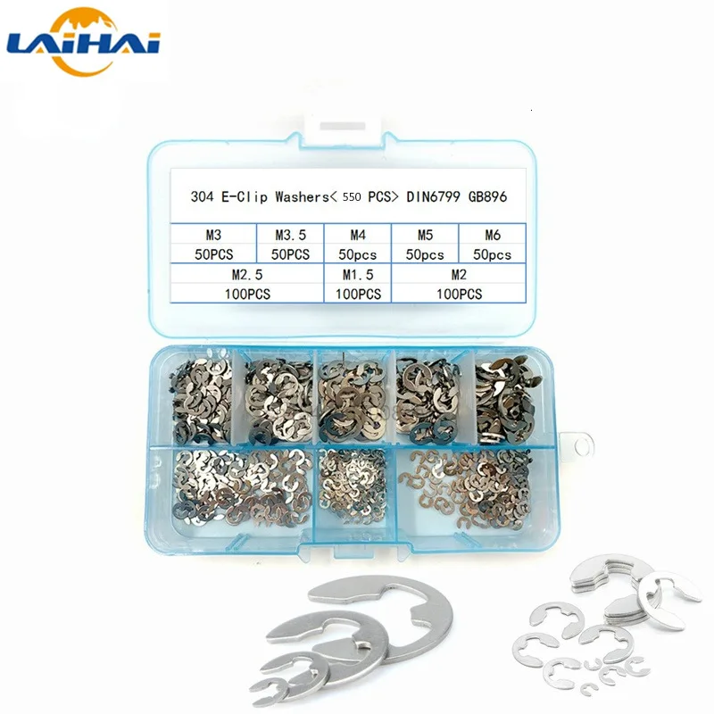 

550/450Pcs/set DIN6799 GB896 M1.5-M6 304 Stainless Steel C-type Elastic Seals Snap Retaining Washers Circlip O Ring Kit