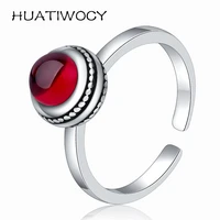 vintage ring 925 silver jewelry with red stone open finger rings accessories for women wedding party birthday gifts wholesale