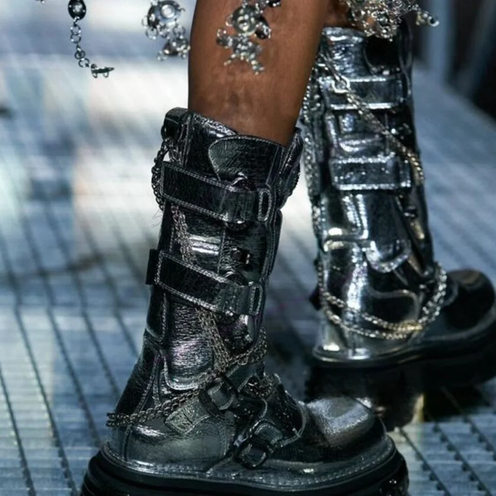 Мужские ботинки из лакированной кожи на платформе с круглым носком