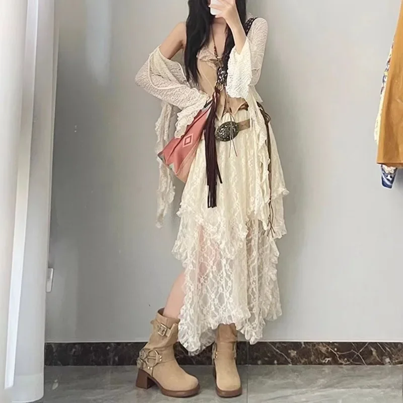 Белая кружевная юбка в стиле Mori нерегулярная Y2K Fairycore весна-лето Prairie Chic