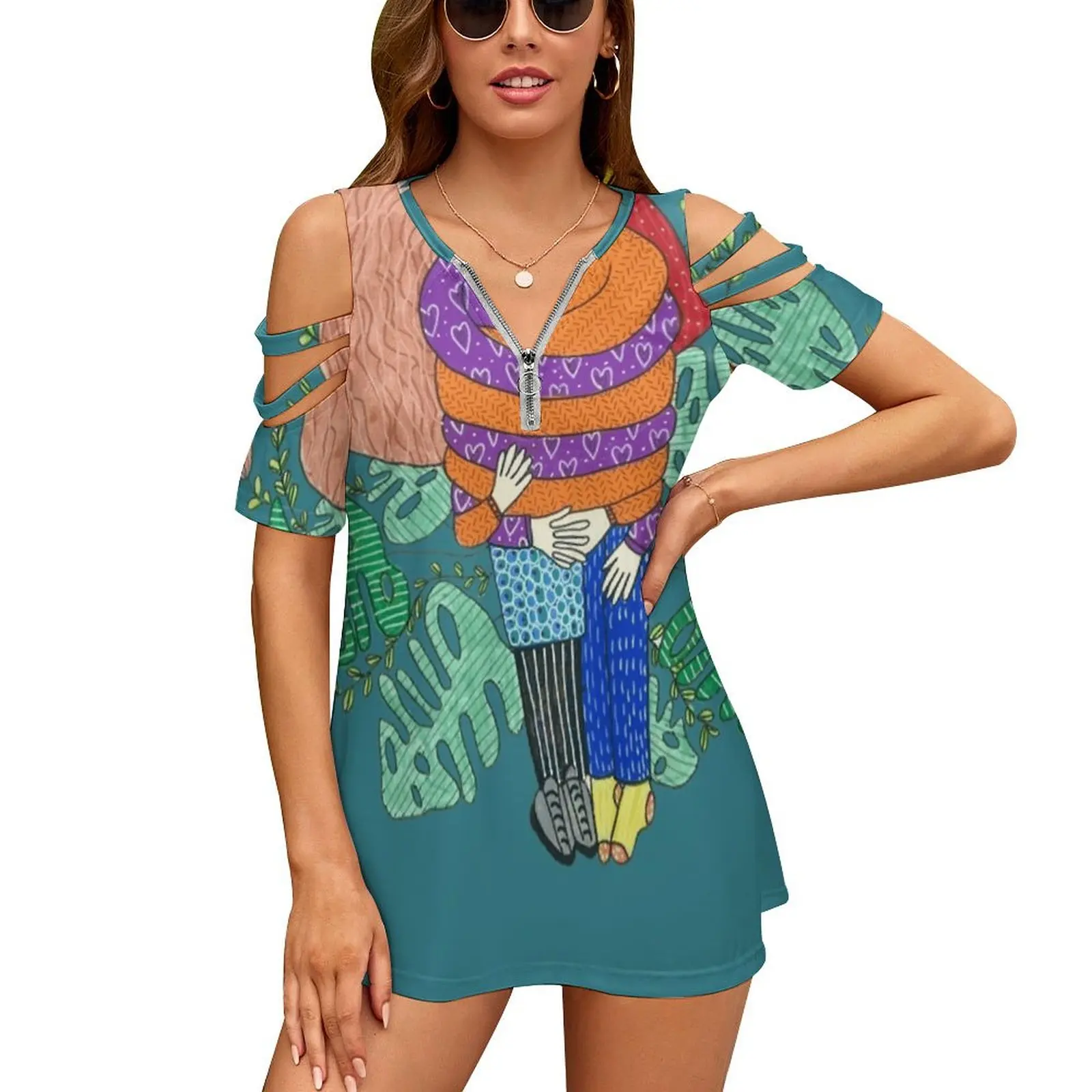 

Женская футболка с V-образным вырезом и цветочным принтом