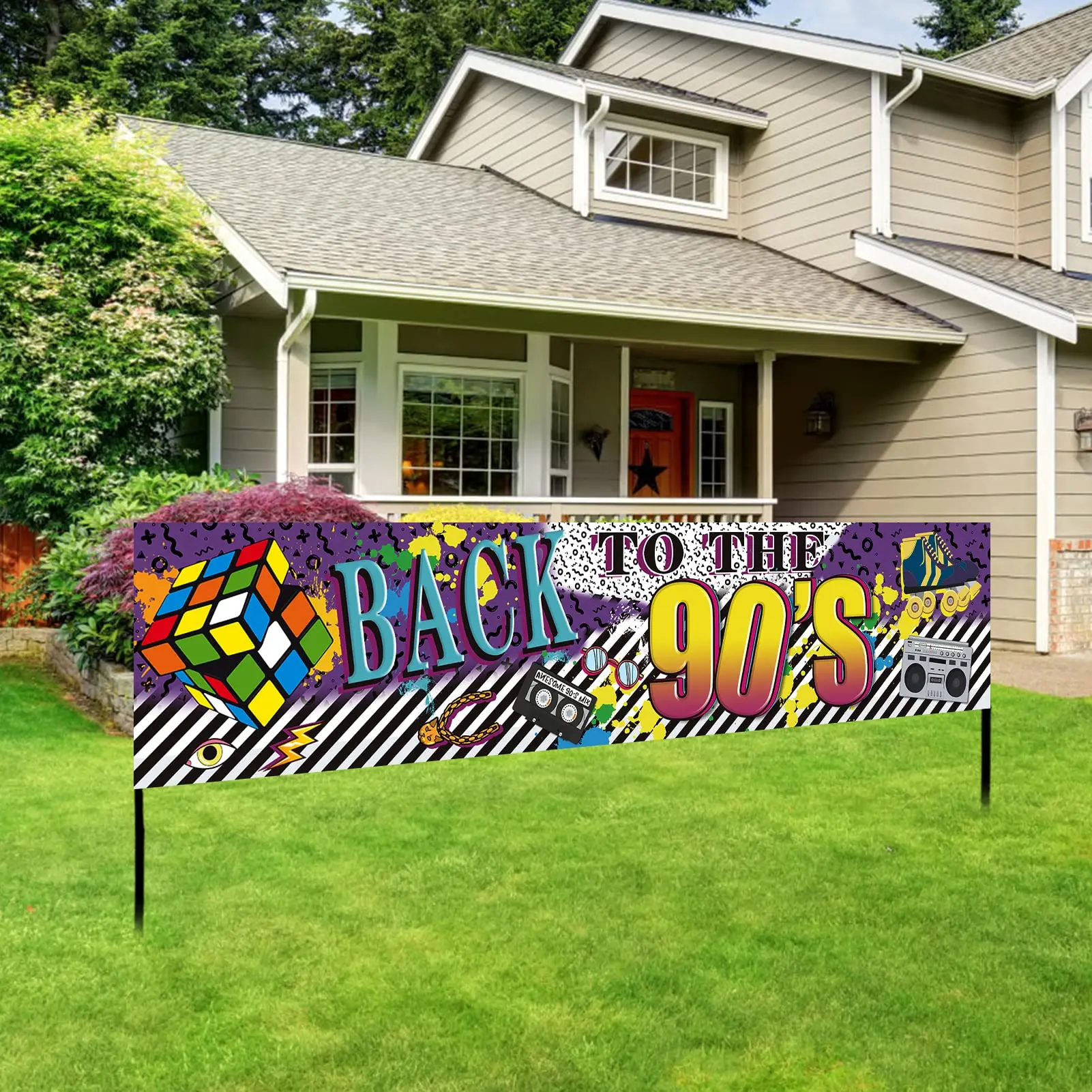 

Back To The 90s Theme Party Banner Decorations Retro 90's Hip Hop Graffiti Backdrop Party Supplies 90s Birthday Decor Yard Sign