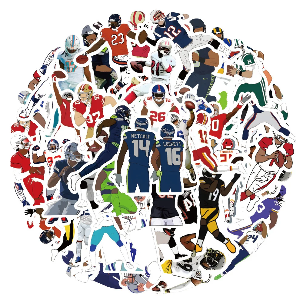 

10/30/50PCS New Rugby NFL Player Graffiti Cartoon Sticker for Toy Luggage Laptop Skateboard IPad Gift Helmet Sticker Wholesale
