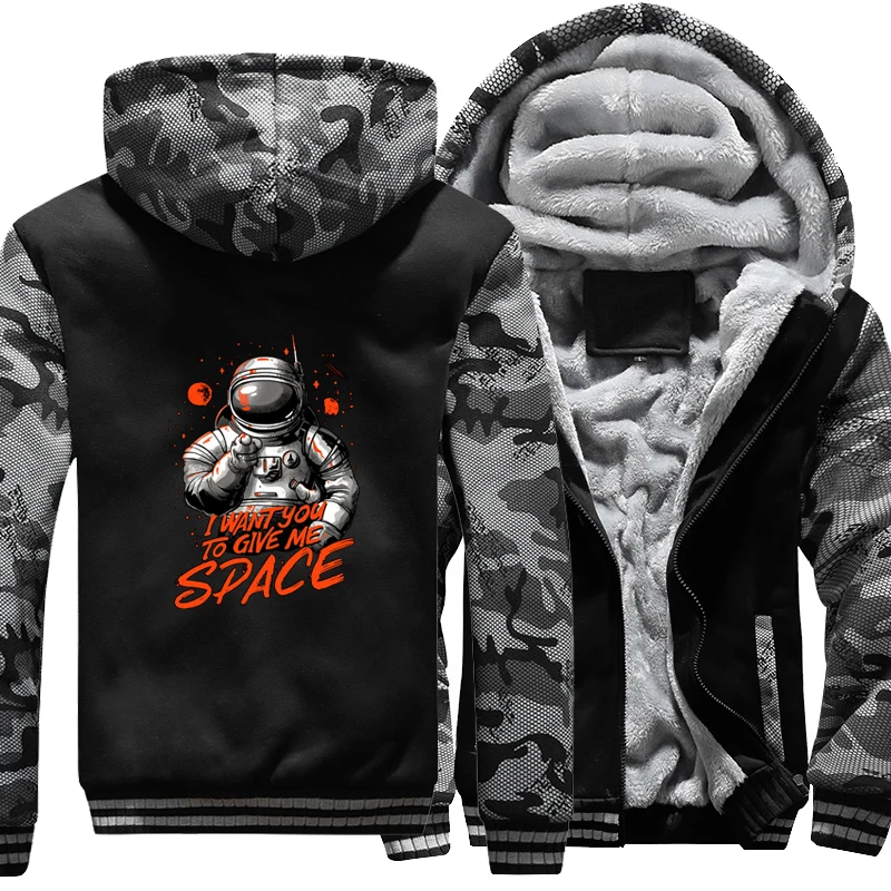 

Astronaut Jacket Streetwear Men Winter Thicken Jackets Zip Up Hoodie Warm Fleece Hooded Camo Hoodies Sweatshirts Coats Clothing