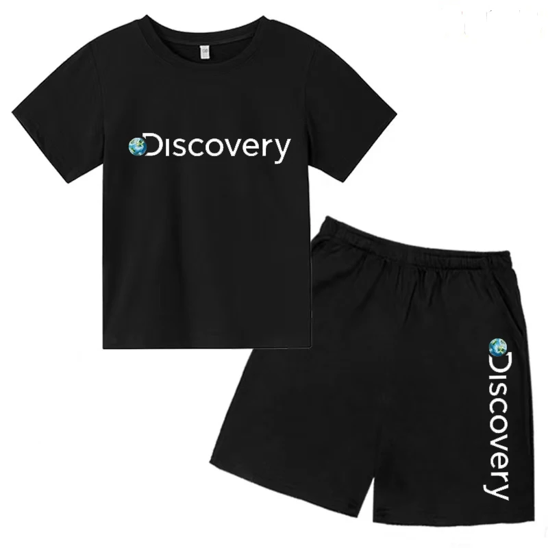 Summer Street Apparel Boys and Girls Two Piece Set 3-12 Years Old Leisure Exploration Discovery Printed T-shirt Top+Shorts Charm