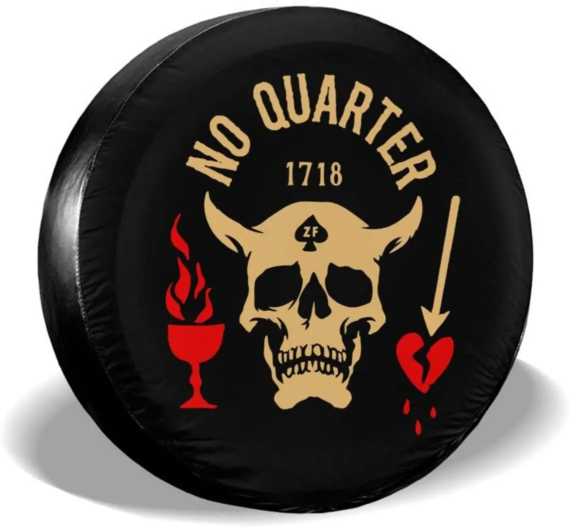 

No Quarter 1718 Pirate Skull Spare Tire COVER CAR Car Accessories Universal Spare Wheel COVER CARs Protectors for Trailer Rv