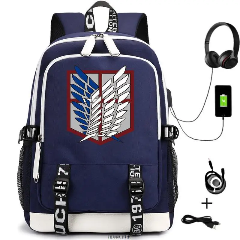 USB-рюкзак атака на Титанов для мальчиков и девочек школьные ранцы подростков