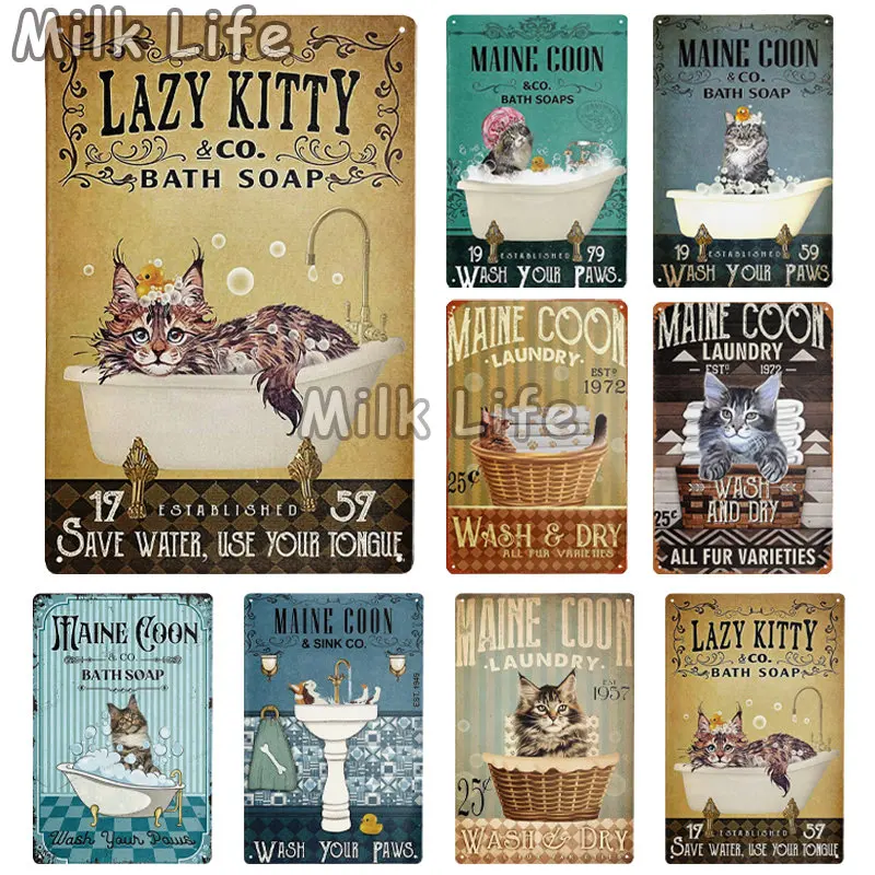 

Maine Coon Cat Co Bath Soap Bathroom Art Wall Crafts Metal Plaque Poster Decoration Mural Plaques Tin Sign Pet Shop Posters