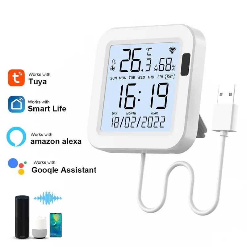 

Time Remote Monitoring Switch Intelligent Linkage Tuya Humidity Sensor Usb Power Wifi Temperature Sensor With Lcd Screen Display