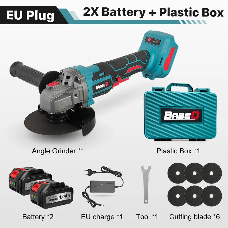 

BABEQ 125 мм Бесщеточная аккумуляторная угловая ручная шлифовальная машина с 3 передачами, резка, полировка, деревообработка для Makita, аккумуляторный штифт 18 В, быстрая зарядка