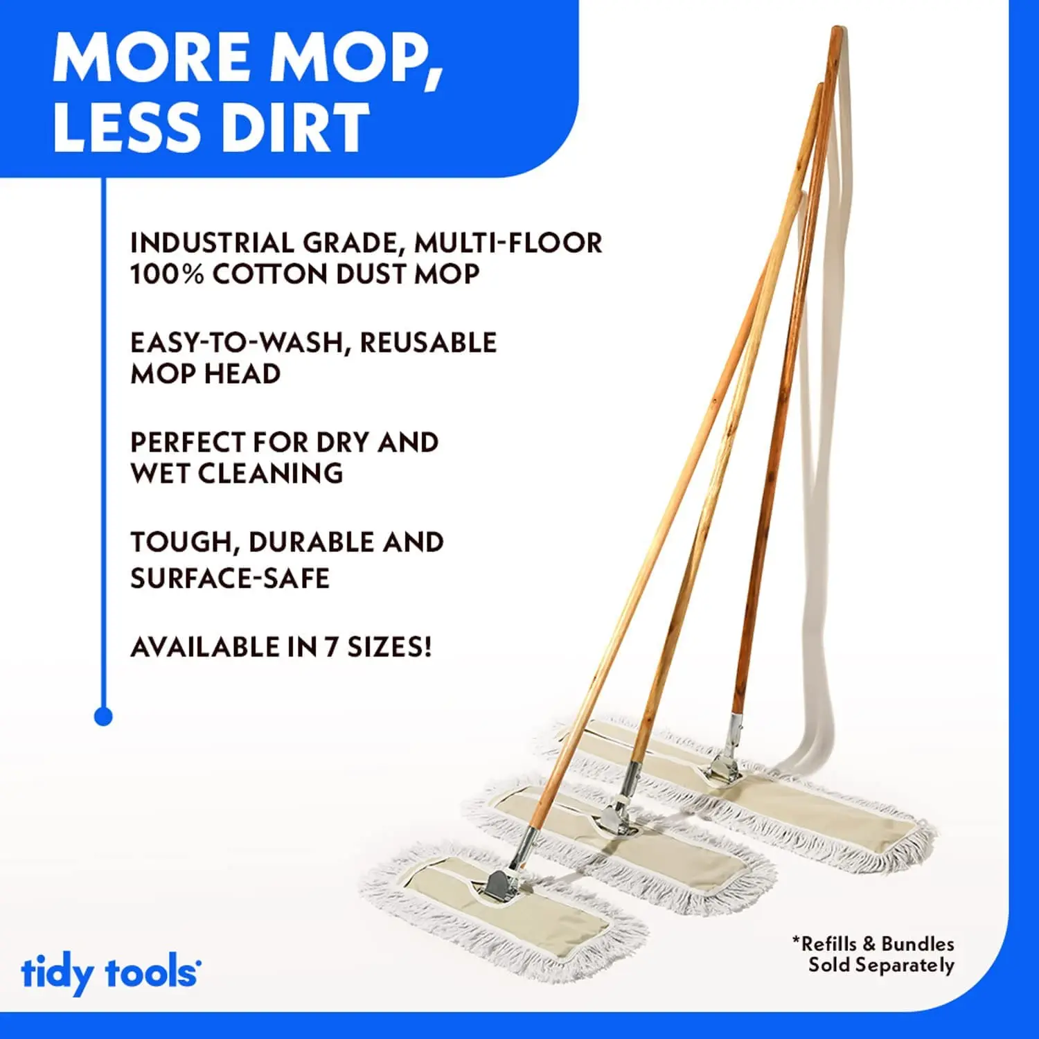 

Mop for Floors, 48 Inch Cotton Head, Wood Mop Handle, White