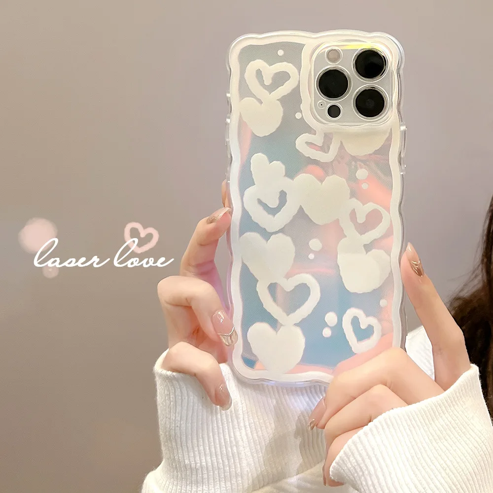 

Fantasy Cartoon Love Heart Laser Case For iPhone 13 12 Mini 11 Pro Max X XR XS 7 8 Plus SE 2020 Camera Protection Soft Cover