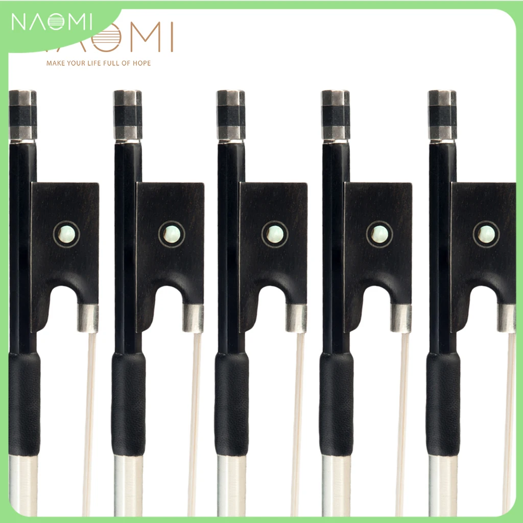 NAOMI 5pcs/1set Carbon Fiber Violin Bow Full Size 4/4 Bows With Paris Eyes Inlaid Ebony Frog& Premium Horse Hair Fast Reaponse