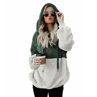 new winter long sleeve hooded color block womens sweater fleece jacket women 2021 fashion jacket