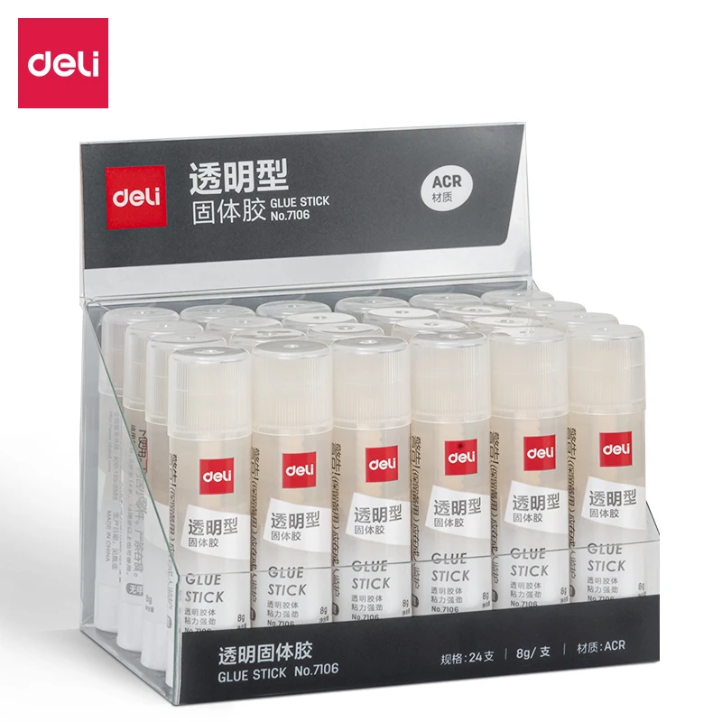 

24PCS/SET Deli 7106 8G ACR Transparent Glue Stick Strong Adhesive School Office Supplies