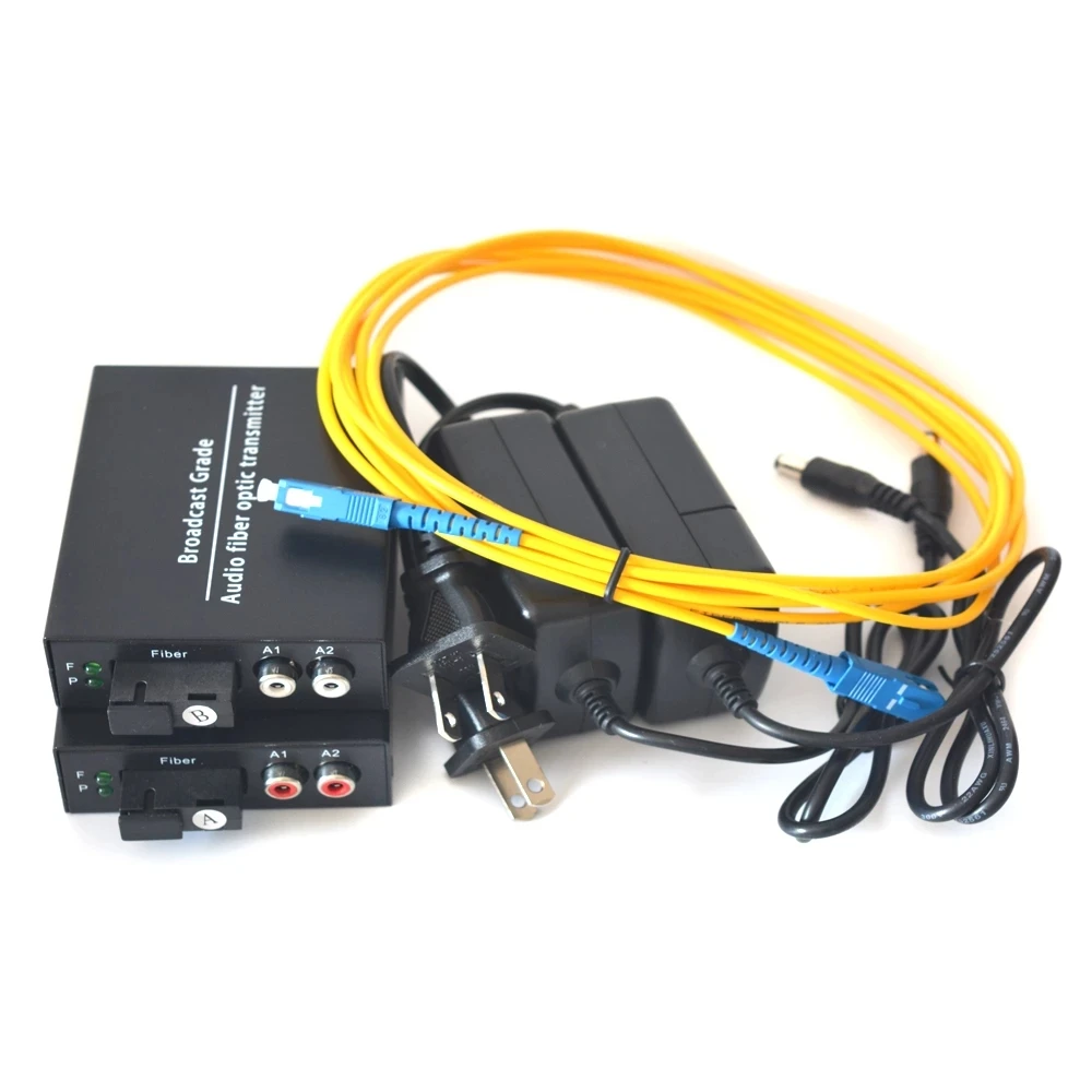 2 channels Audio over Fiber Optic Media Converters - Singlmode Fiber up 20Km Multimode 500m for Broadcasting Intercom System