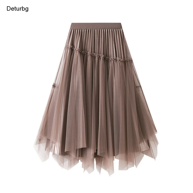 

Женская длинная юбка миди с бисером и асимметричным подолом, Женская плиссированная трехслойная сетчатая юбка с высокой талией в стиле при...