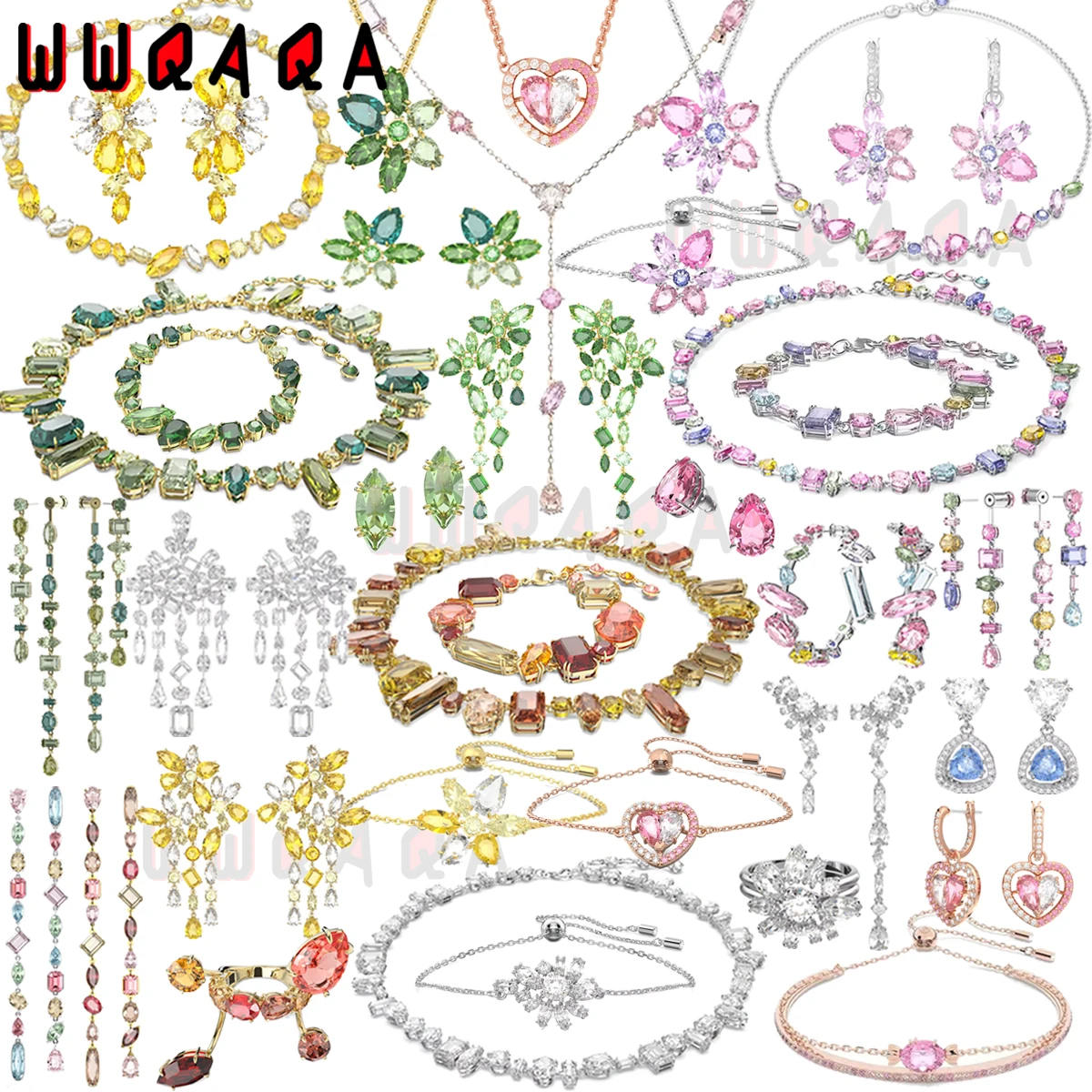 

SWAN 2023 New Trend Fine Jewelry Charm Luxury GEMA Pink Candy Geometry Crystal Fashion Necklaces Bracelet Earrings For Women