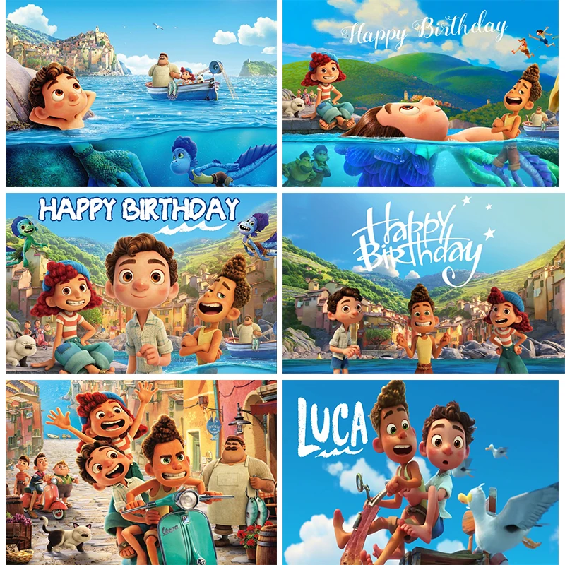 

Disney Luca Happy Birthday Backdrop Baby Shower Summer Sea Italian Coast Custom Vinyl Photography Background Party Decor Banner