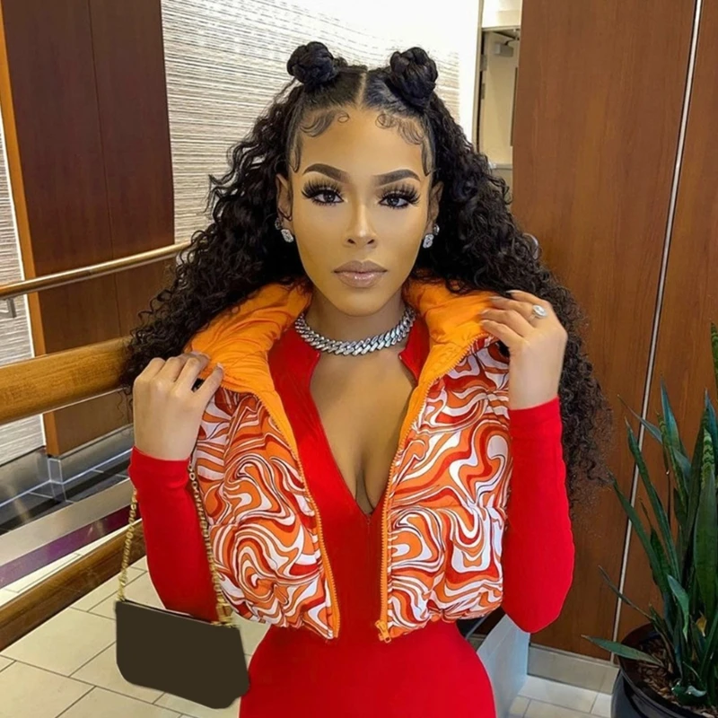 

H9ED женский осенне-зимний теплый жилет без рукавов с воротником-стойкой пуховой жилет верхняя одежда с градиентным принтом стеганый жилет с ...