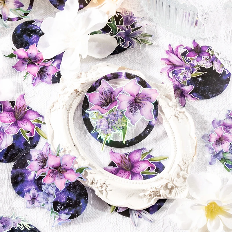 

20 sheets per pack PET stickers perfume lily literary flowers laser silver handbook material decorative stickers 4 models