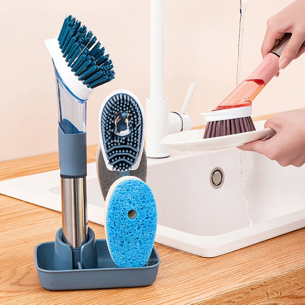 

Sponge Brush Portable Pan Removable Cleaning Silicone Soft Brushes Cookware Sink Toilet Dispensing Scrubber Kitchen Accessories