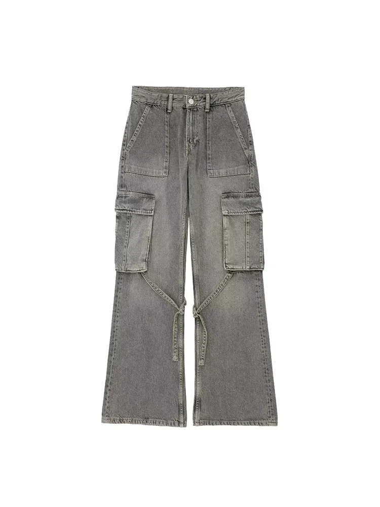 

Женские джинсы со средней талией PB & ZA, винтажные повседневные брюки с пуговицами и карманами на молнии, 2023