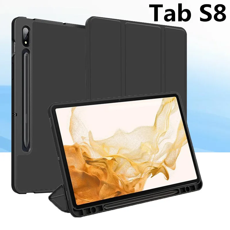 

For Samsung Galaxy Tab S8 Ultra 14.6 Case SM-X900 X906 Tri-Folding Cover for Coque Galaxy Tab S8 Ultra Tablet Kids