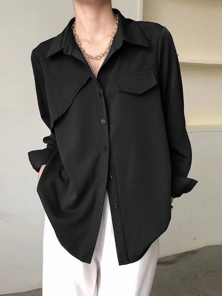 New Black Shirts Women Korean Loose Button Up Long Sleeve Blouse Fashion Elegant Ladies Tops Spring Autumn