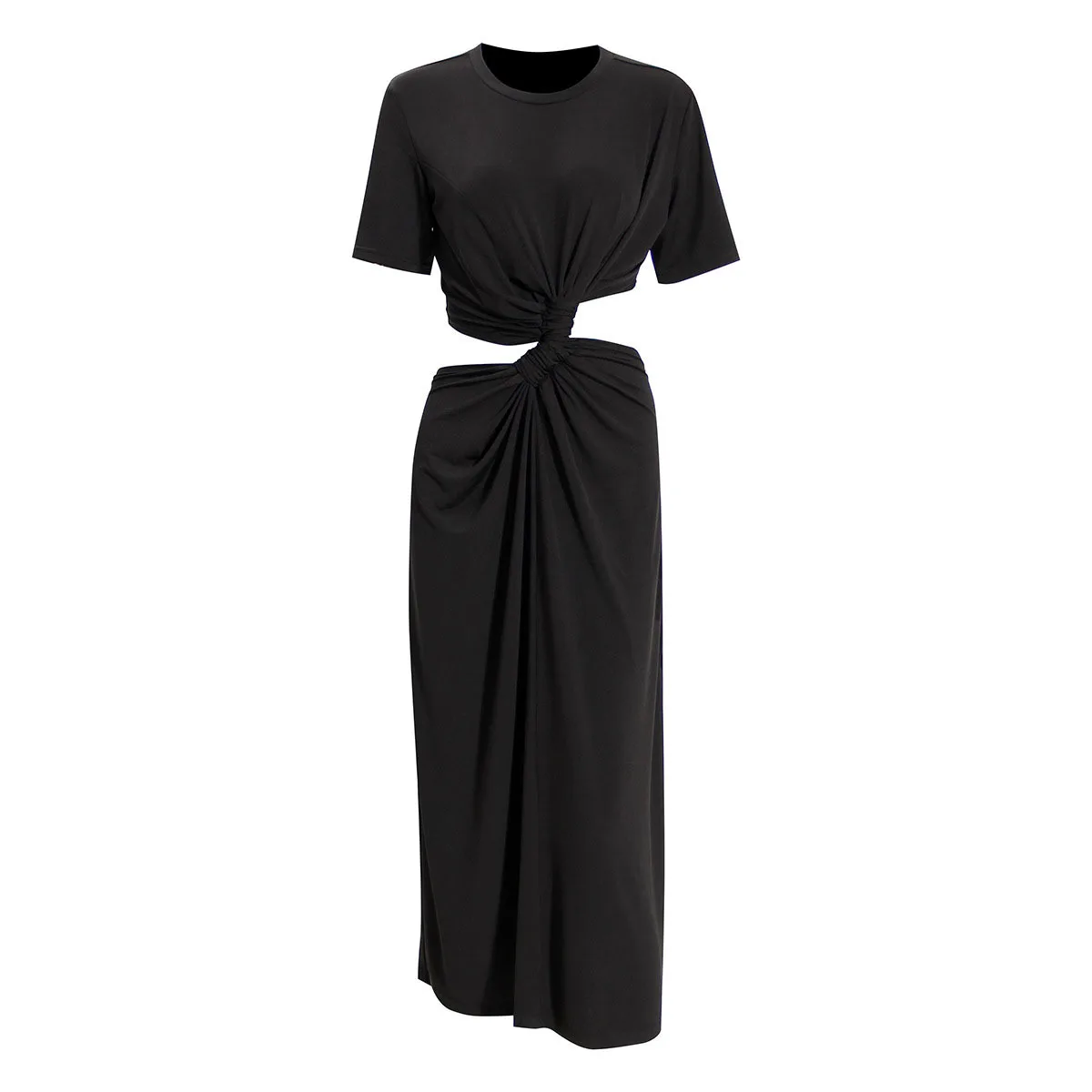 

SeeBeautiful T-shirt Type Fake Two-piece Exposed Waist Kinked Pleated Loose Knitted Dress Summer 2022 New Fashion Q255