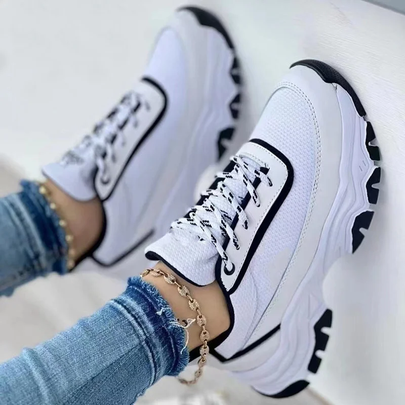 

New Women Sneakers Comfort Platform Lace Up Casual Sports Shoes Comfortable Running Ladies Vulcanized Shoes Female Footwear