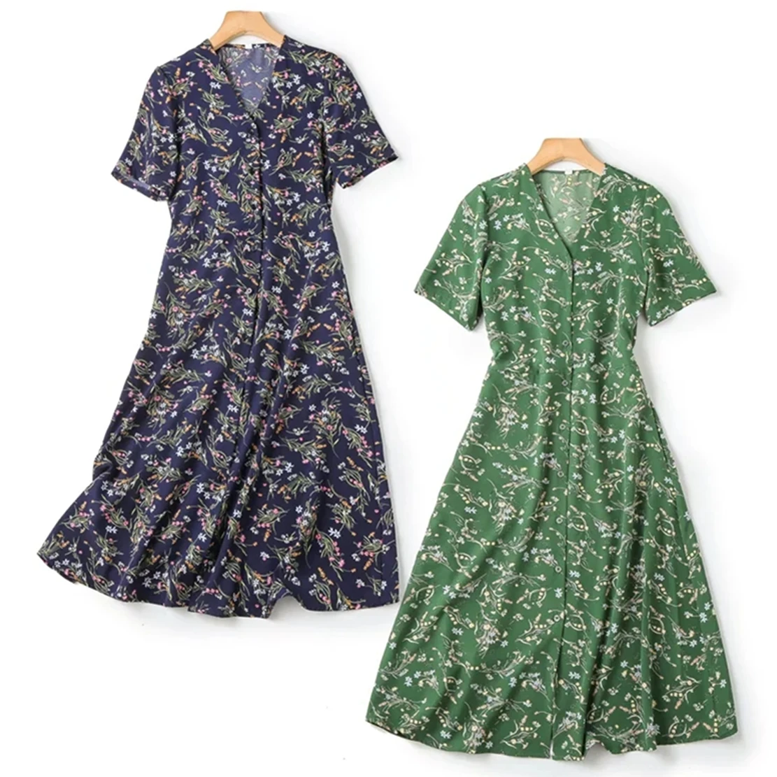 

Elmsk 2022 Indie Folk French Style Fashion Vintage Floral Print V-neck Casual Midi Dress Women Holiday Beach Summer Dress