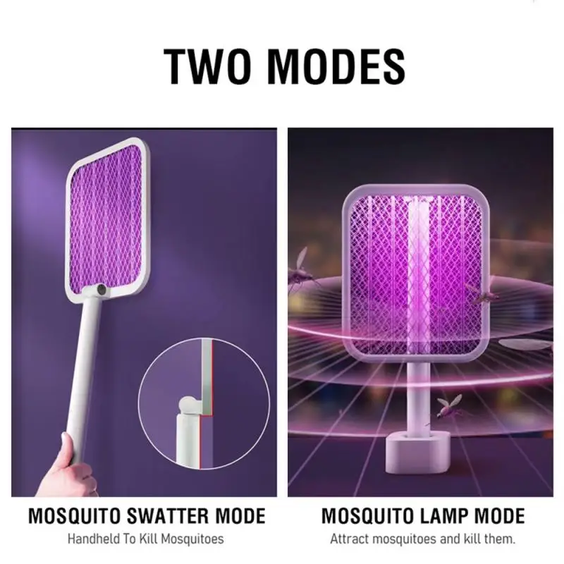 Folding Electric Mosquito Swatter 2-in-1 Fly Swatter Trap Electric Mosquito Swatter USB Rechargeable Mosquito Racket Bug Zappers