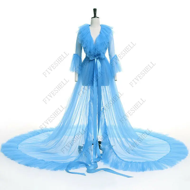 Women's Sexy Robes Solid Lingerie Long Sleeves Lace Dress Sheer Gown See Through Mesh Perspective Robe Gown Sleepwear Nightwear