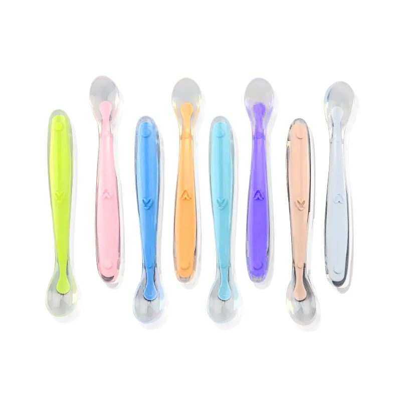 New Baby Soft Silicone Spoon Candy Color Temperature Sensing Spoon Children Food Baby Feeding Tools Baby Spoon images - 6