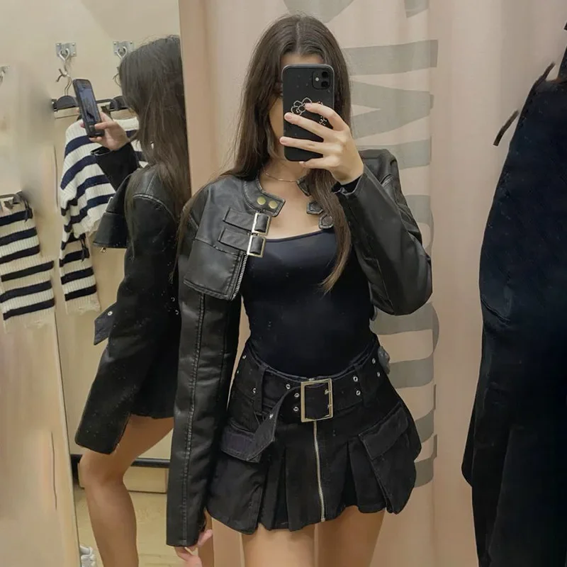 Куртка из искусственной кожи женская осенне-весенняя куртка с