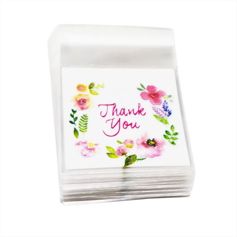 

100Pcs Plastic Bags Thank you Cookie Candy Bag Self-Adhesive For Wedding Birthday Party Gift Bag Biscuit Baking Packaging Bag