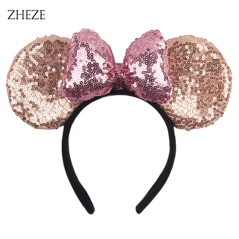 

2023 Black Sequins 4Inch Thicken Mouse Ears Headband For Girls Cute Bow Hairband DIY Festival Party Hair Accessories Gift Femme