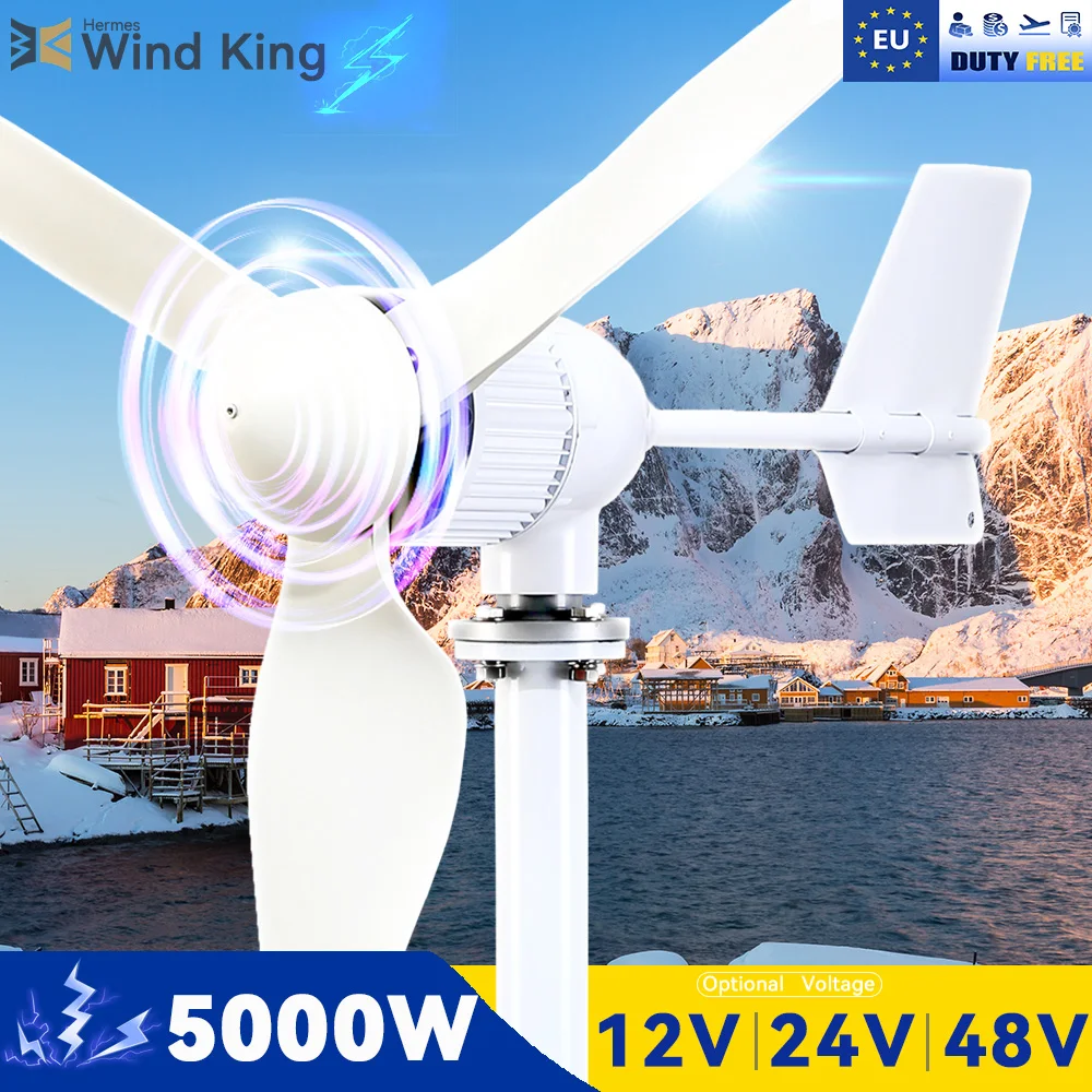 

【Higher Power】 5000W WindTurbine High Efficiency Windmill With MPPTCharger/Hybrid Solar System, For Home Use 6 Blades Horizontal